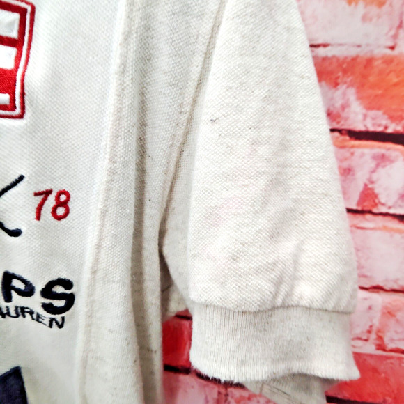 Vintage Chaps Ralph Lauren Polo Shirt Men's Beige Embroidered Logo Short Sleeve - Picture 7 of 7
